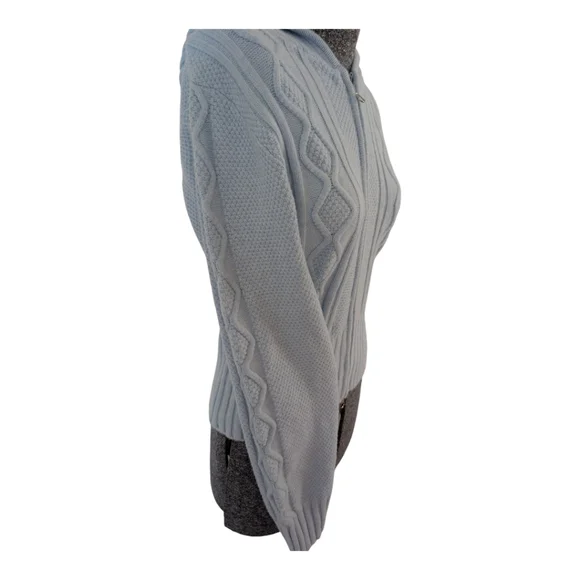 NWT Wild Fable Light Blue Cable Knit Zip-Up Hooded Sweater Medium Baby Blue - Picture 2 of 9